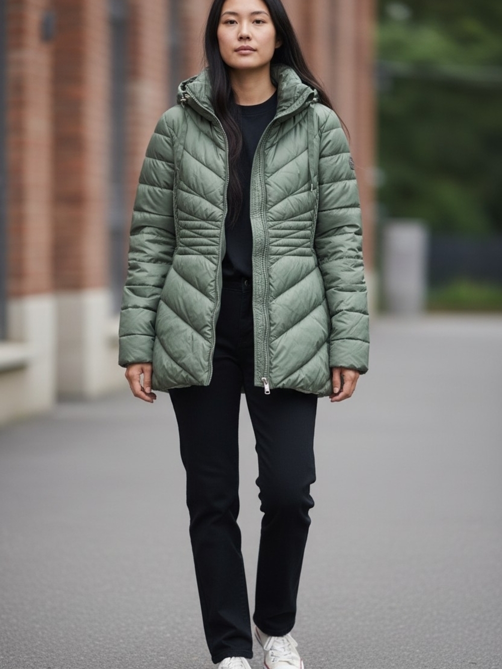 Bernardo Olive Green Puffer Jacket Hooded Quilted Coat Women’s M - Picture 14 of 14
